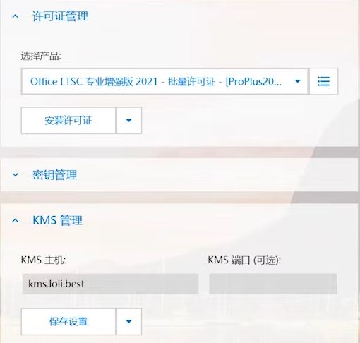 添加许可证和kms服务器