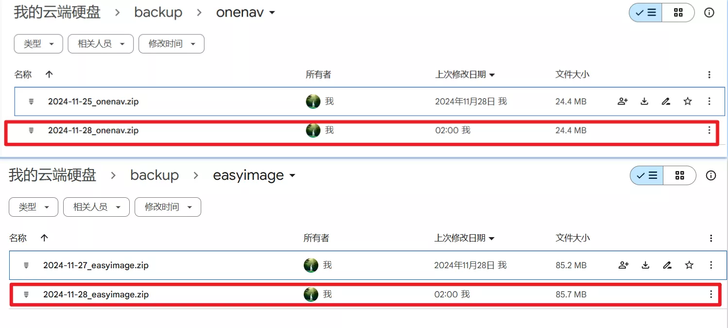 云盘备份结果